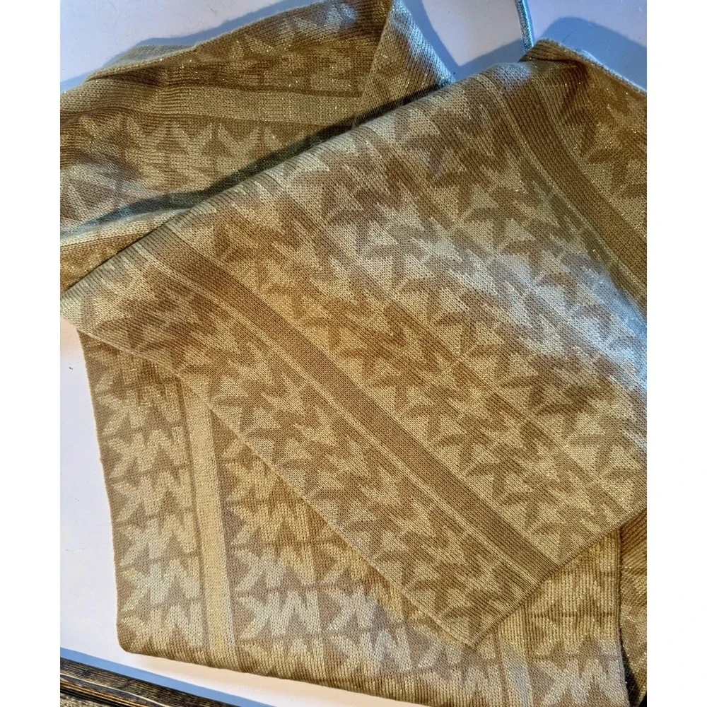 MICHAEL KORS Scarf Women's Camel Knit Monogram MK Signature Logo Long Rectangle